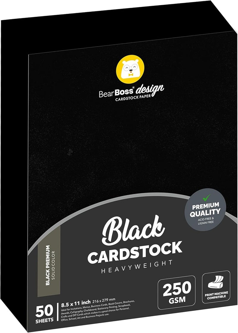 BearBoss Black Cardstock Thick Paper 50 Sheets, 8.5" x 11" Heavyweight 92lb Cover Card Stock for Crafts and DIY Cards Making - Image 1